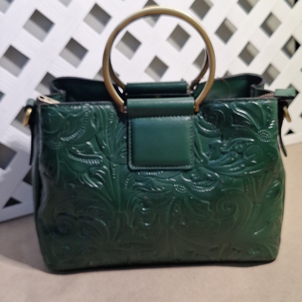NWT Patricia Nash Empoli Burnished Tooled Leather Green Satchel Crossbody Bag - Picture 4 of 10